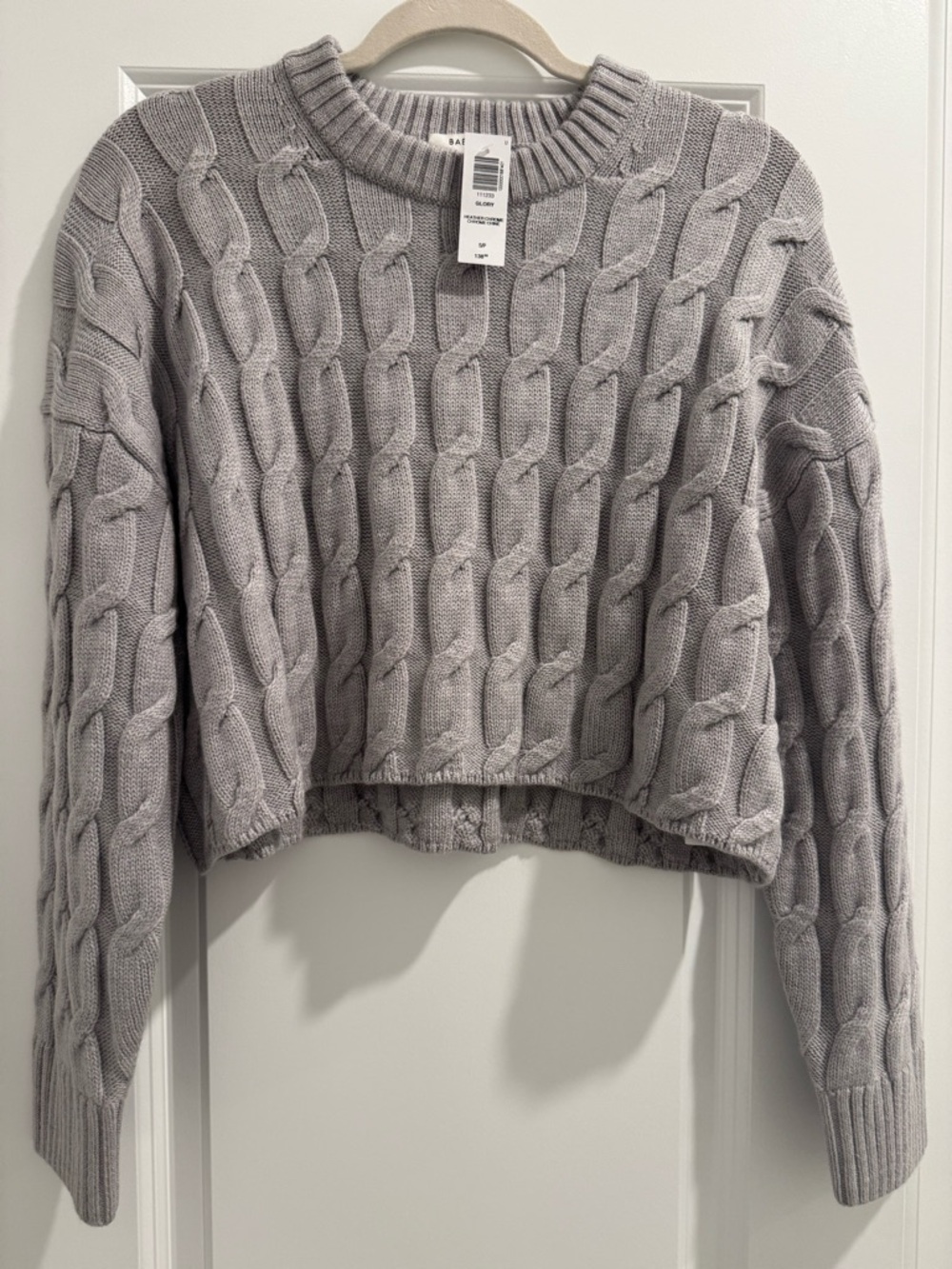 Babaton by Aritzia Gray Cable-Knit Cropped Sweater- New with Tags!